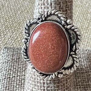 New Sandstone Goldstone Silver Overlay Ring Size 7.5 - 7.75